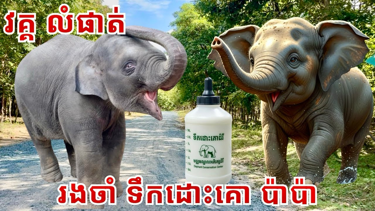 Baby Elephants Lomphat & Chanam Enjoying a Special Snack with Papa!