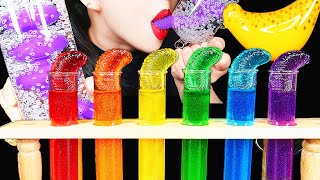 ASMR DRINKING SOUNDS 신기한 물 먹방 EDIBLE  FROG EGGS JELLO JUICE BIRD GLASS COLORFUL RAINBOW DRINKS JELLY