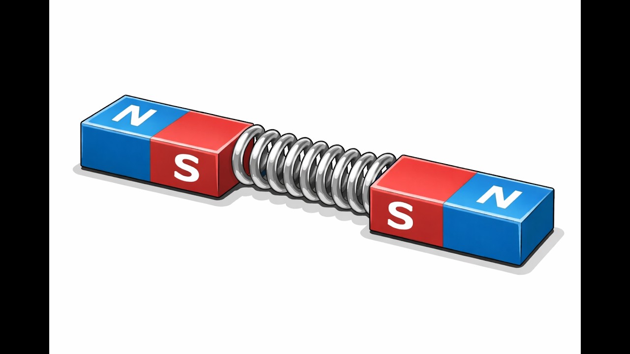Força magnética entre ímãs ligados por mola | Exercício resolvido