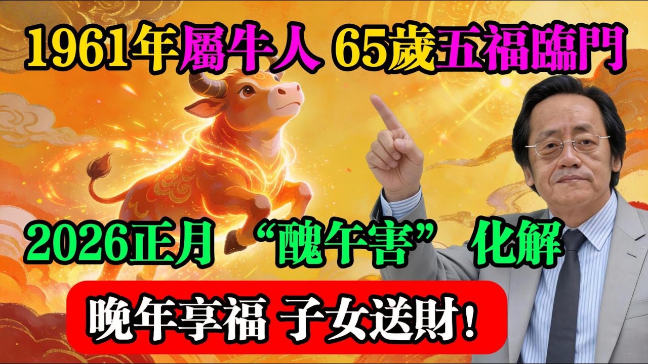 1961年屬牛人，65歲五福臨門！2026正月 “丑午害” 化解，晚年享福，子女送財！#屬牛運勢 #生肖牛 #1961年生肖 #生肖運勢 #倪海厦 #晚年運勢 #命理分析