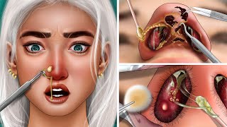 ASMR deep clean treatment advises dirty nose, inflamed nose, Deep Cleaning Animation