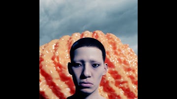 Surreal sighing person. 3D animation.