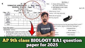 Ap 9th class SA1 Biology question paper 2025|| 9th biology Sa1 question paper 2025|| 9th Sa1 biology