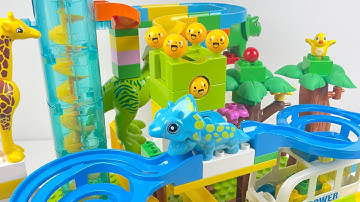Satisfying Building Blocks Marble Run Race ASMR - Cute Dinosaurs Course