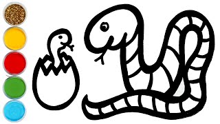 snake mom and baby drawing painting and coloring for kids toddlers lets paint together