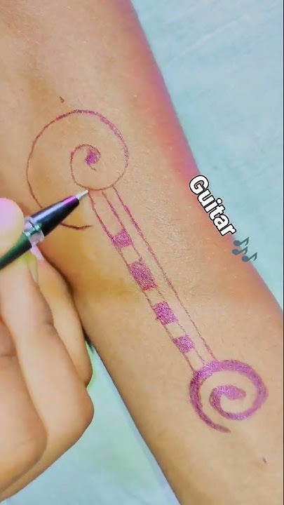 How to draw temporary tattoo at home with pen| officel guitar 🎶# ...