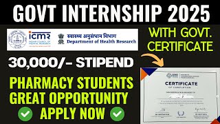 Internship opportunity for Pharma Students | With Certificate | ICMR | Pharmacy Internship