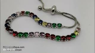 Bracelet multicolore zircon pierres rondes argent