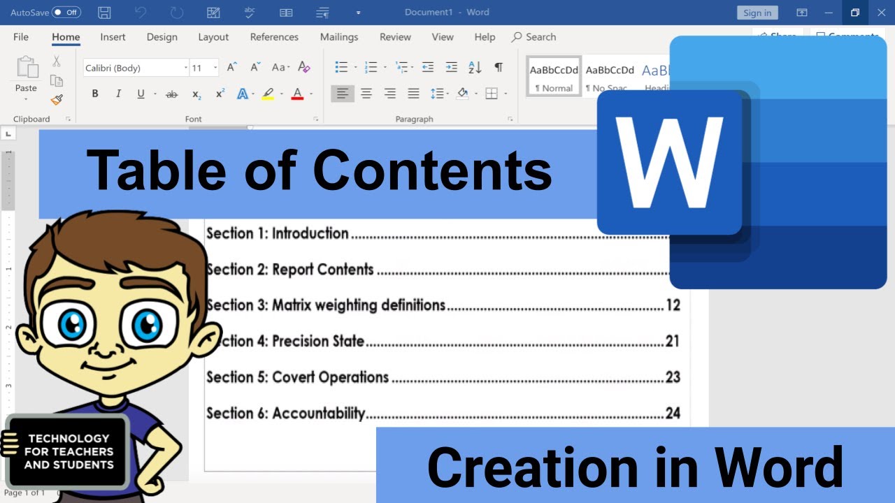 Creating A Table Of Contents In Microsoft Word Youtube