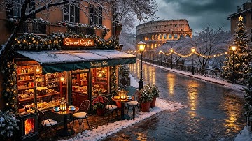 Rome Winter Jazz Café Ambience ☕ Christmas Jazz Music & Fireplace Sounds for Study, Focus