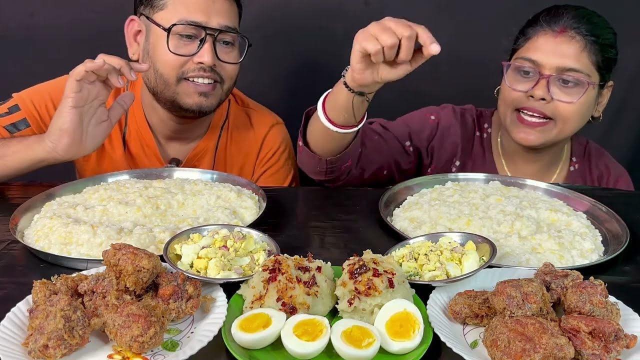 fena vat, chicken pokora, boiled edd, egg vorta, aloo vorta eating challenge