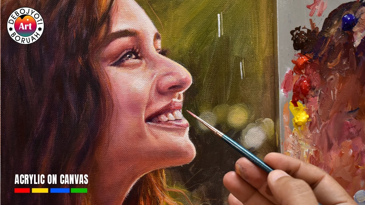 How to Blend Better with Acrylic Girl Portrait Painting with Acrylic