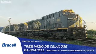 Trem de celulose vazio da Bracell com dupla de AC44i chegando no porto de Pederneiras (ZPD)-SP