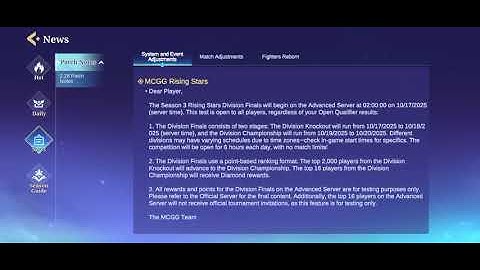 Rising League Division Testing Feature: Mcgg Advance Server 2.28 Patch notes