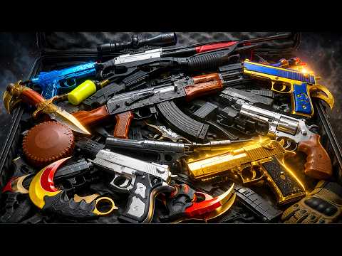 INSANE Toy Gun Arsenal Box!! Gold Desert Eagle, AK47, Sniper Rifles & Karambit Knives FULL CASE