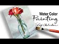 Watercolor stilllife painting flowers  roses in glass bottle