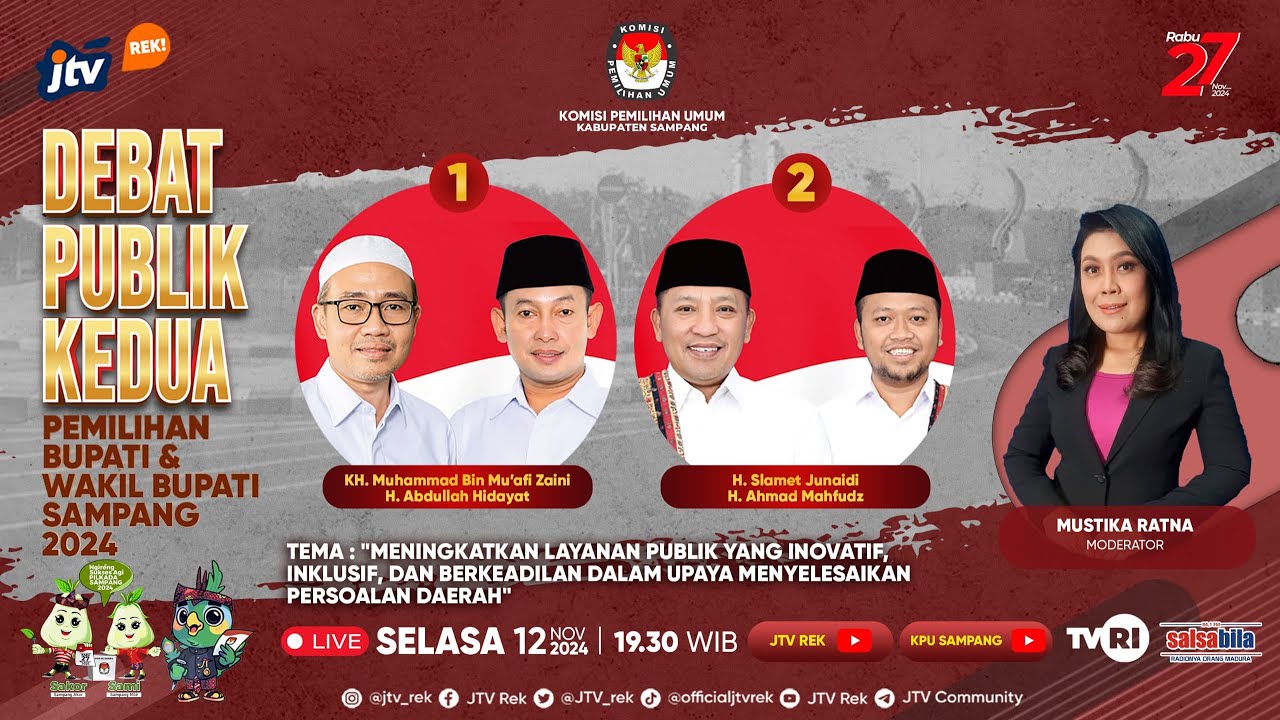 LIVE I DEBAT PUBLIK KEDUA PEMILIHAN BUPATI DAN WAKIL BUPATI SAMPANG TAHUN 2024