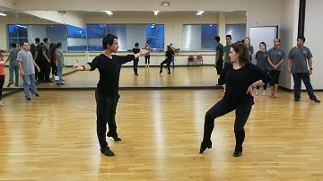 Samba formation choreography - Texas A&M Ballroom - day 1: reverse turn, samba rolls, intro.