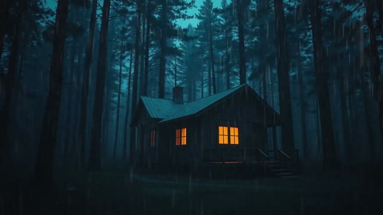 Moody Rain Falling on a Hidden Forest Cabin | Cozy Dark Ambience for Deep Sleep & Relaxation