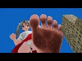 【巨大娘 Giantess】電車潰しに夢中な妹と無意識に獲物を横取りする姉/Giantess crush the train【MMD】