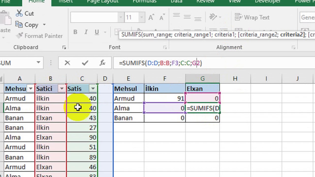 Şərtə görə Toplama Əməliyyatı – SUMIF və SUMIFS Funksiyaları