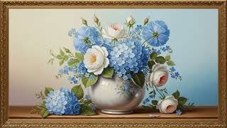 Elegant Blue Flower Vase 💙 12 Hours Classic Oil Painting TV Art (Gold Frame, Calm Visuals 4K) screenshot 5