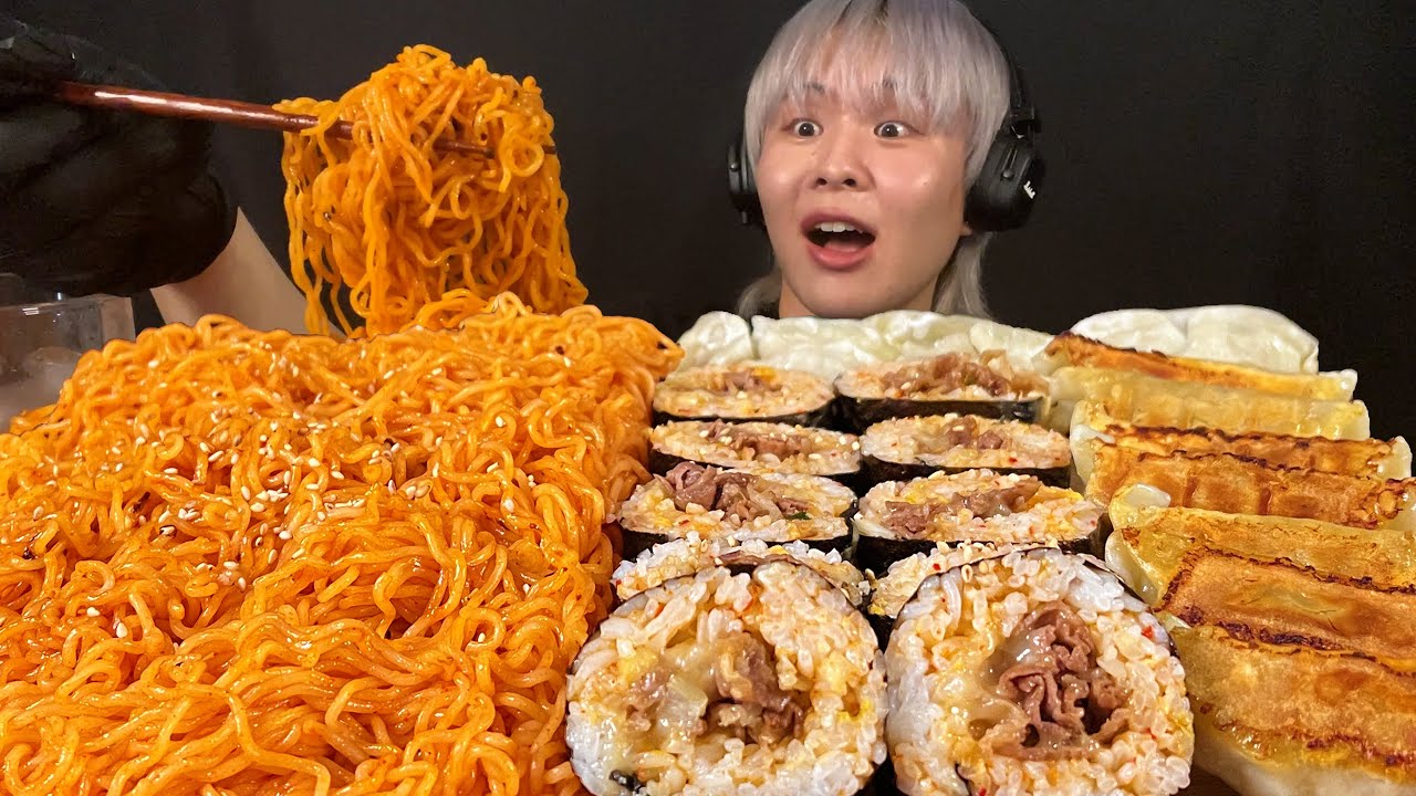 ASMR ピリ辛冷麺&チーズキンパ大食い‼️〜名前にひねりがない料理は、大体美味しい〜【咀嚼音】