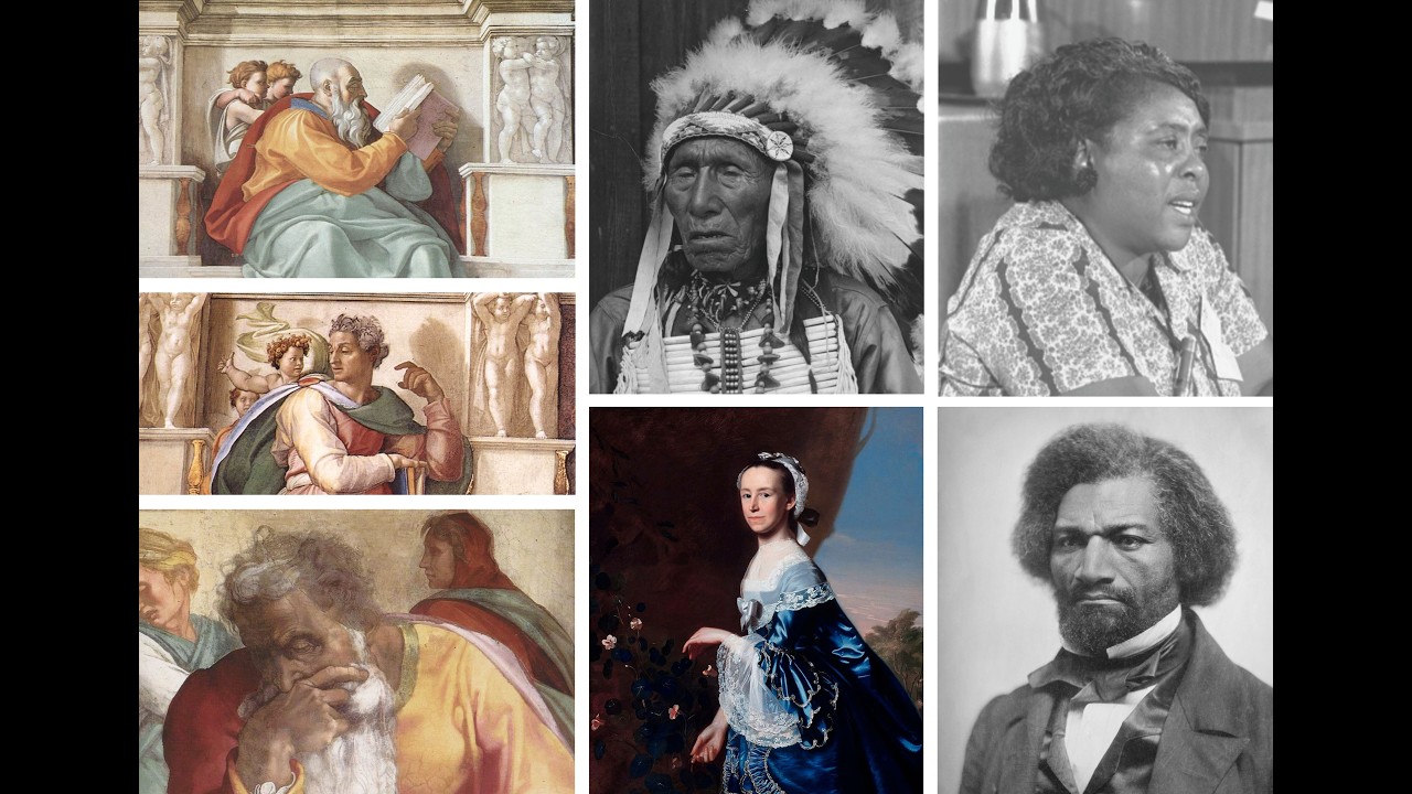 The Prophets (fresco, Michelangelo and assistants for Sistine Chapel, 
Vatican 1508-1512)
Zechariah (upper left)
Isaiah (middle left)
Jeremiah (lower left)

Black Elk (upper middle) (Denver Public Library Special Collections, X-31825.) 
Mercy Otis Warren (lower middle) John Singleton Copley about 1763
Fannie Lou Hamer (upper right) American civil rights leader, August 1964
Frederick Douglass (lower right) Frederick Douglass ambrotype (1856)

To make a donation, visit our website at https://firstchurchofmilford.org/giving/

10:00 AM Worship service on Sunday is live-streamed on LocalLive TV 
https://3850-first-united-church-of-c...

If you would like to donate and help with our online live-streaming costs, you can mail your check to First United Church of Christ, 34 W. Main St, Milford, CT 06460.  Please note "for live-streaming" in memo line.  Thank you!
 
Music Reprinted, Performed and Used with Permission Under:  
CCLI 4483136, One- License A-134621, 
WorshipCast and PerformMusic 14088