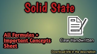Solid State | All formulas + Important Concepts Sheet | #NEET | Handwritten Notes