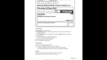 2025 Pearson EDEXCEL GCSE Turkish Paper 4 1tu0 4h Writing In Turkish Higher Tier