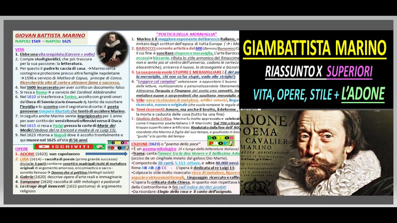 GIAMBATTISTA MARINO riassunto vita, opere e poetica (+L' ADONE) X SUPERIORI
