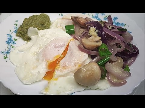 FRIED EGG mushroom onion BREAKFAST | basil pesto | EGG RECIPES | cooking food