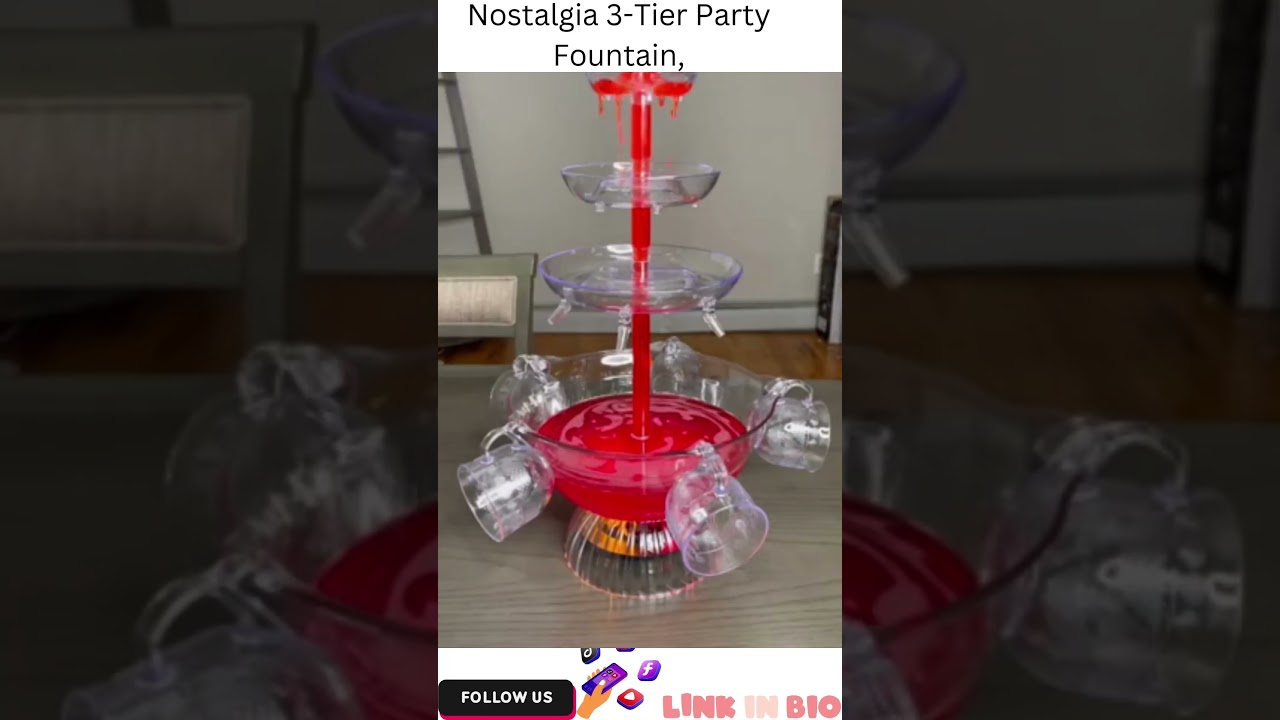 Nostalgia 3-Tier Party Fountain, Holds 1.5 Gallons, LED Lighted Base, Includes 8 Reusable Cups