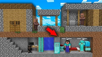 Minecraft NOOB vs PRO: NOOB BUILD SUPER SECRET BASE UNDER VILLAGE ! Challenge 100% trolling