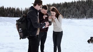 Taking engagement photos at Lake Louise (travel engagement photography)