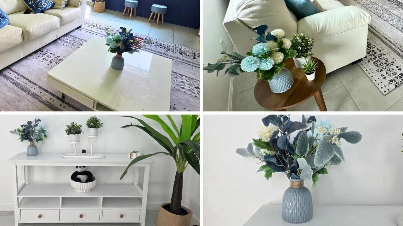 Beautiful Blue Artificial Flowers with Ceramic Vase Amazon Home Decor ...