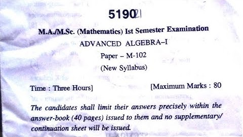 MA/MSC Mathematics 1st Semester- ADVANCED ALGEBRA-I M-102  Question paper 2021-22 || HPU PG