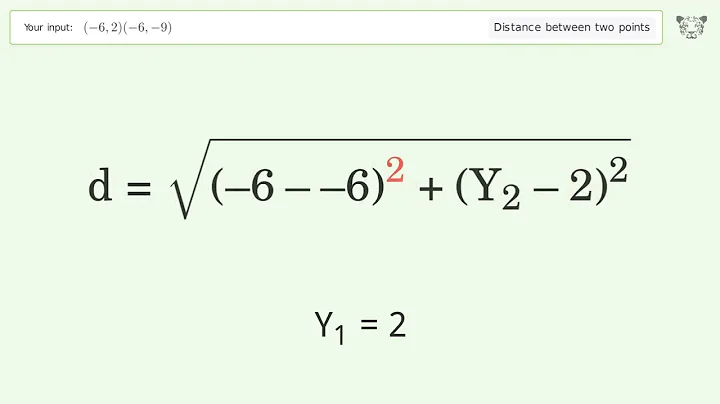 Find the distance between two points p1 (-6,2) and p2 (-6,-9): Step-by-Step Video Solution