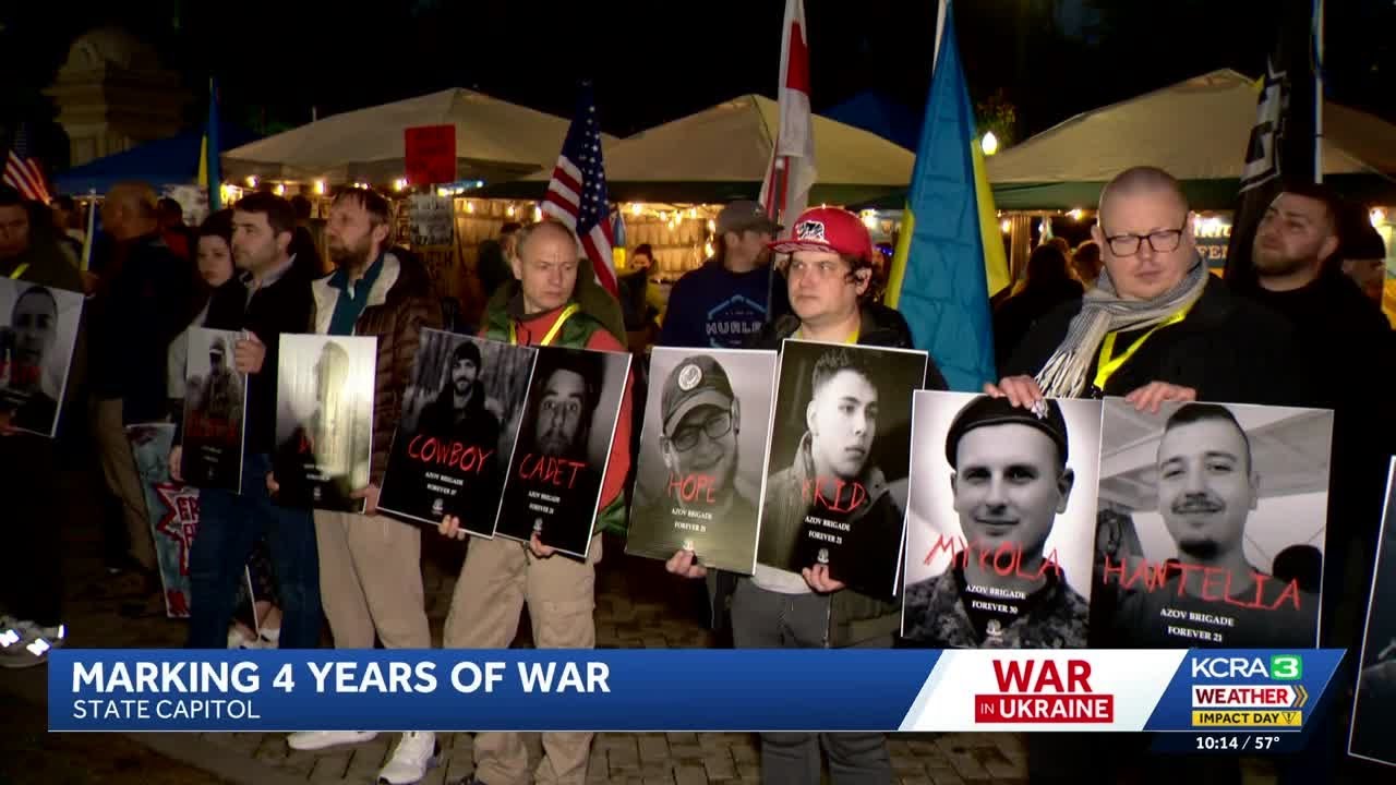 People gather in Sacramento to show solidarity with Ukraine on 4 year war anniversary