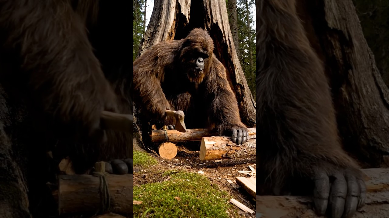 Big foot building a pool at forest 