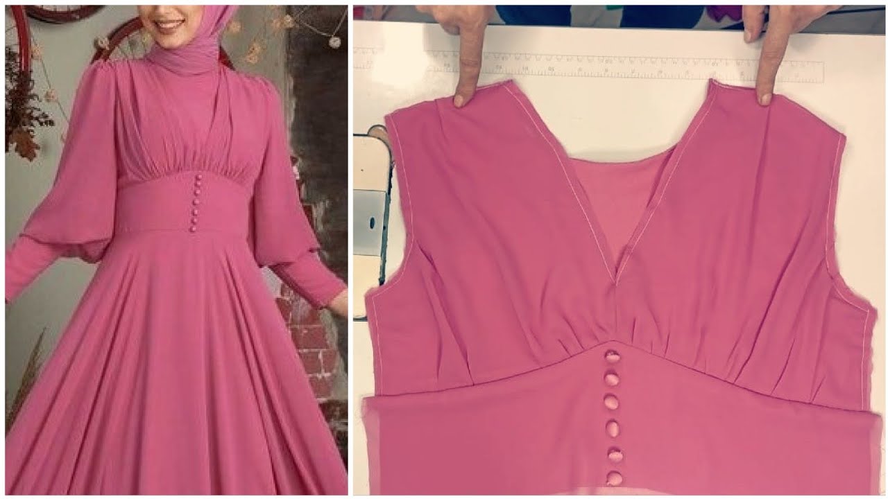 خياطة و تفصيل فستان صيفي شيفون تركي في غاية الروعة