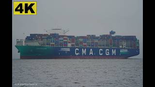 Cma Cgm Louvre - Shipspotting Germany Imo 9839143 - River Elbe Near City Otterndorf - 4K Video