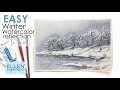 EASY  ❄️ Winter  Landscape with water reflections in Watercolor/Christmas Card Ideas