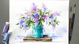 Lilac in a Vase-Watercolor Painting Flowers -Tutorial for Beginner Step by Step