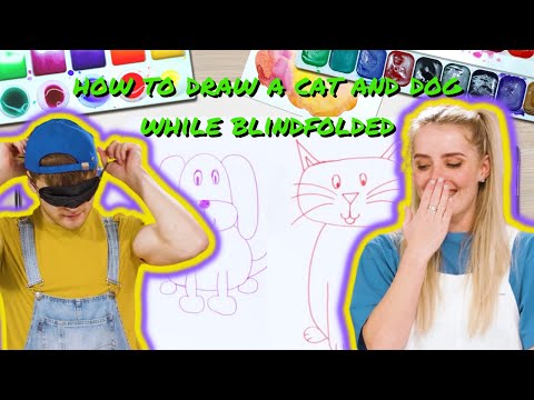 HOW TO DRAW A DOG & CAT EASY & BLINDFOLDED WITH A BLINDFOLD