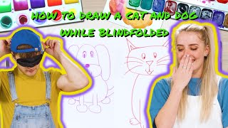 HOW TO DRAW A DOG \& CAT EASY \& BLINDFOLDED WITH A BLINDFOLD