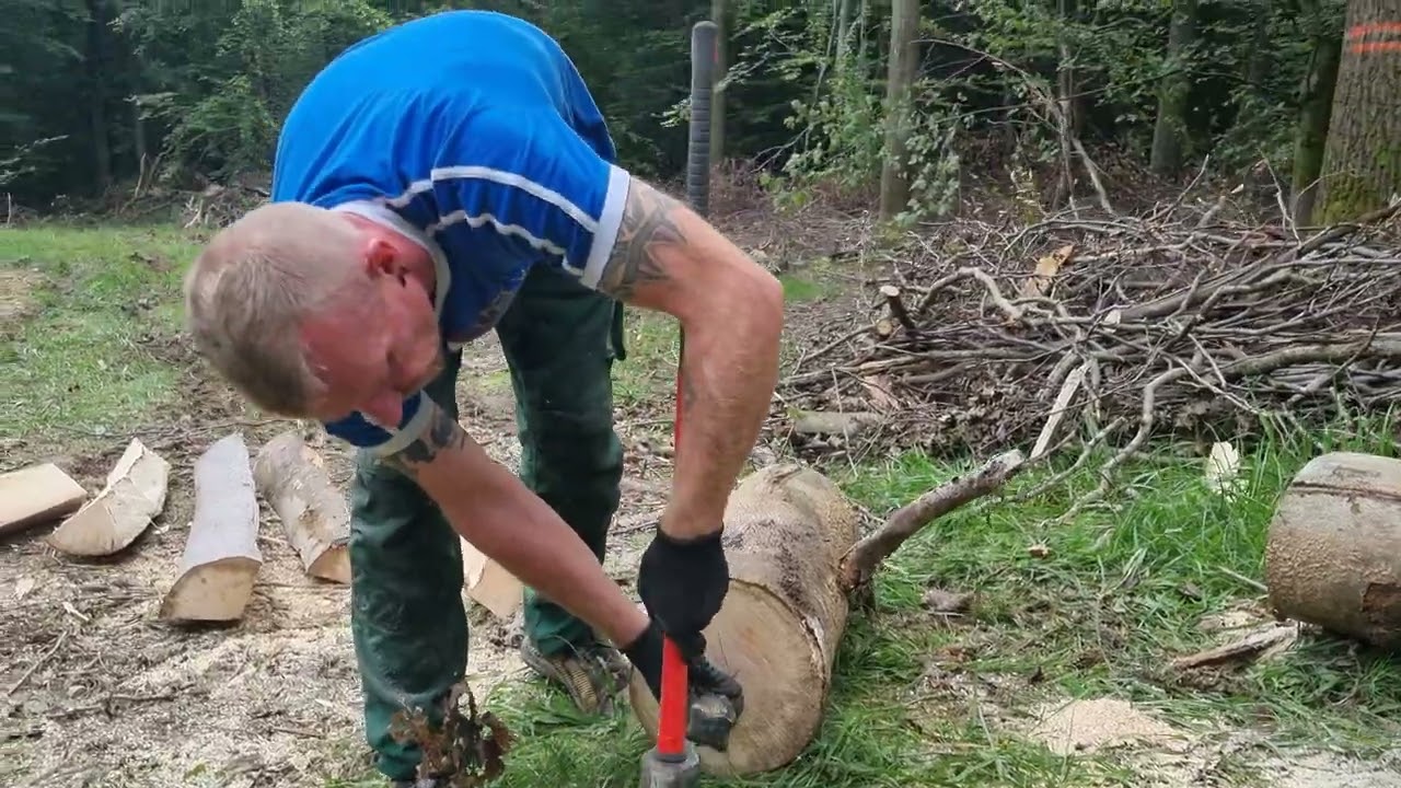 1m dicke Buche spalten - Bequem aus der Schlepperkabine - SpaltFast Lift von BaSt-Ing