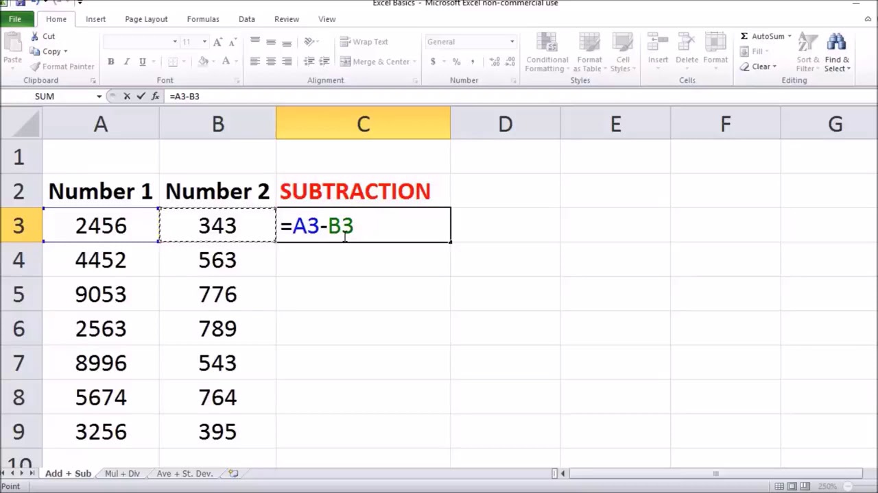 How to Subtract Cells in Microsoft Excel 2017 - YouTube