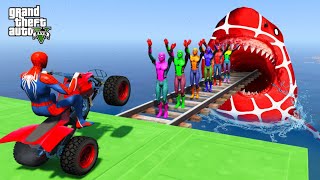 GTA 5 Crazy Ragdolls | Spiderman by Quad Bike On Colorful Spiderman Bridge (Spider Shark Jumps) #1