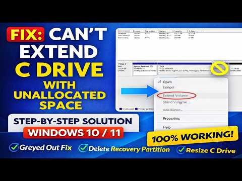 Fix can't extend C drive with unallocated space in windows 10/11 (Extend Volume Greyed Out)